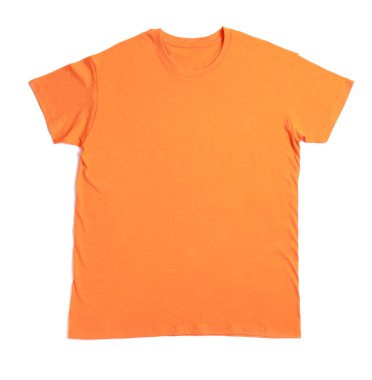 Orange t-shirt isolated on white, top view. Mockup for design