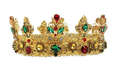 Beautiful gold crown with gems isolated on white