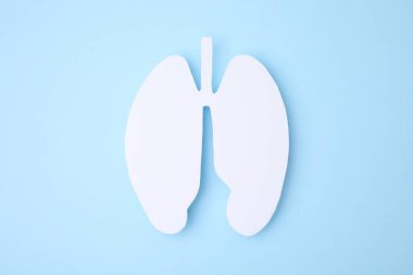 No smoking concept. Paper lungs on light blue background, top view