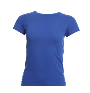 Mannequin with blue women's t-shirt isolated on white. Mockup for design