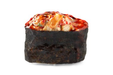 Delicious sushi with smoked eel isolated on white