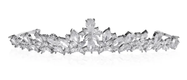 Beautiful Silver Tiara Diamonds Isolated White — Stockfoto
