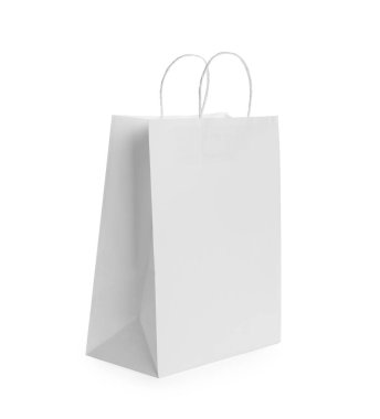 Blank paper bag isolated on white. Mockup for design