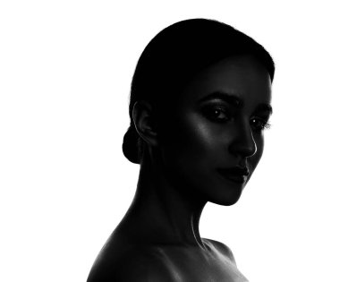 Silhouette of beautiful woman on white background