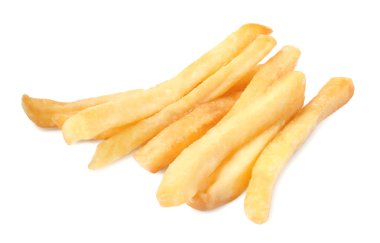 Delicious fresh french fries on white background
