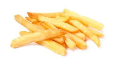 Delicious fresh french fries on white background