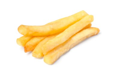 Delicious fresh french fries on white background
