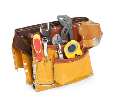 Belt with different tools isolated on white