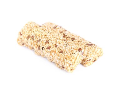Tasty sesame seed bars isolated on white