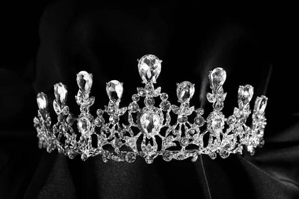 Beautiful Silver Tiara Diamonds Black Cloth —  Fotos de Stock