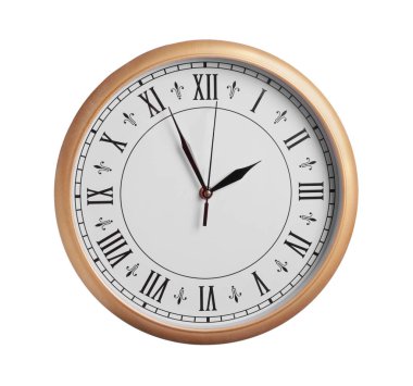 Stylish round clock isolated on white. Interior element