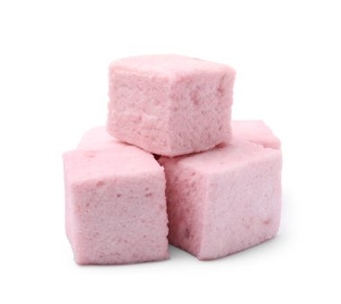 Pile of delicious sweet marshmallows on white background