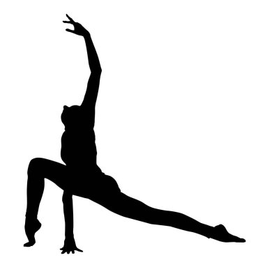 Silhouette of professional gymnast exercising on white background