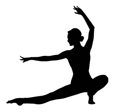 Silhouette of professional gymnast exercising on white background