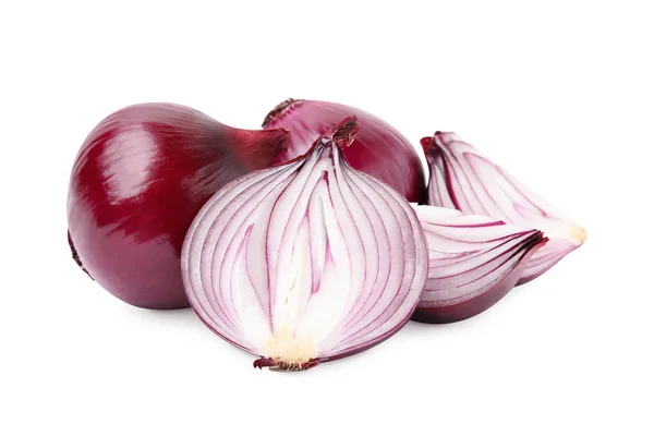 Ripe Fresh Red Onions Isolated White — Stockfoto