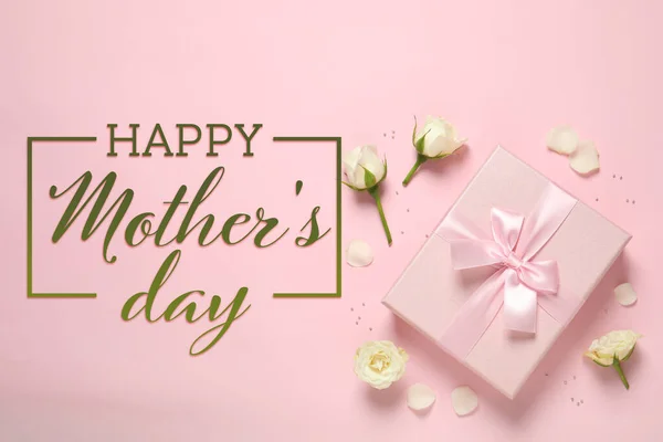 Happy Mother Day Greeting Card Gift Box Beautiful Flowers Pink — Stock Photo, Image
