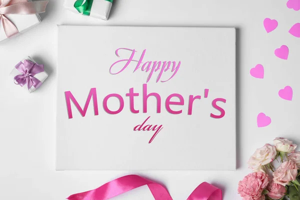 Happy Mother Day Greeting Card Gift Boxes Beautiful Flowers White — Stock Photo, Image