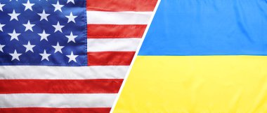 National flags of Ukraine and USA symbolizing partnership between countries. Banner design