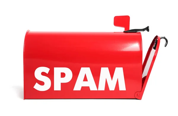 Caixa Letra Vermelha Com Palavra Spam Fundo Branco — Fotografia de Stock