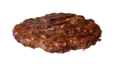 Tasty grilled burger patty isolated on white