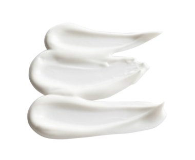 Samples of facial cream on white background