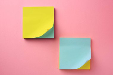 Blank paper notes on pink background, flat lay