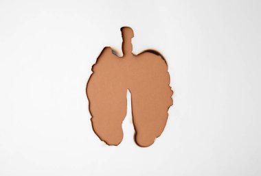 No smoking concept. Burned lungs shaped paper on brown background, top view