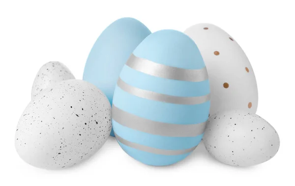 Güzelce Boyanmış Paskalya Yumurtaları Beyazın Üzerinde Izole Edilmiş — Stok fotoğraf