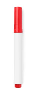 Bright red marker isolated on white, top view. School stationery