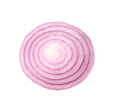 Slice of fresh red ripe onion isolated on white
