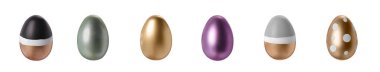 Set of beautifully decorated Easter eggs on white background