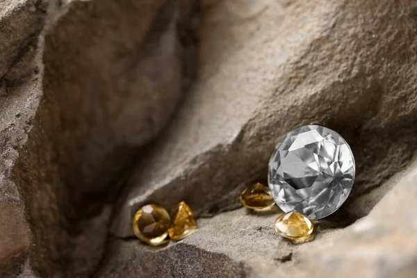 Beautiful Gemstones Jewelry Stone Surface Closeup Space Text — Fotografia de Stock