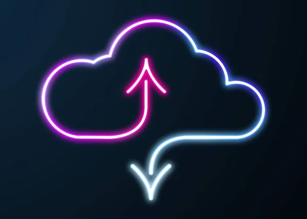 Web hosting service. Glowing neon cloud with arrows illustration on dark background
