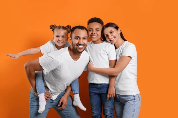 Happy International Family Children Orange Background — Foto de Stock