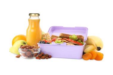 Lunch box with healthy food for schoolchild isolated on white