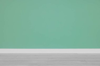 Beautiful light green wall and wooden floor in clean empty room