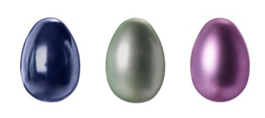Set of beautifully painted Easter eggs on white background