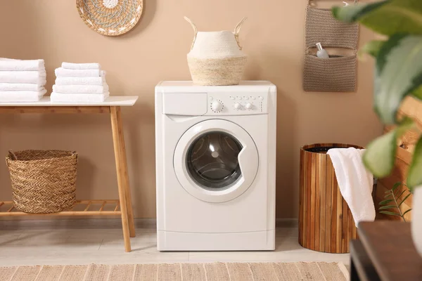 Stylish Laundry Room Modern Washing Machine Interior Design — Stock Photo, Image