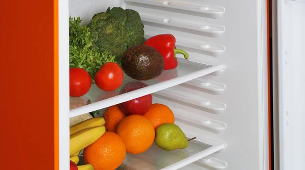Open Refrigerator Many Different Fresh Vegetables Fruits — 스톡 사진