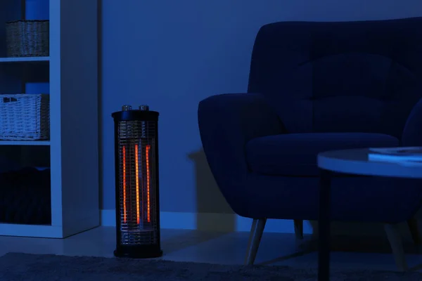 Electric Infrared Heater Dark Living Room Night — Fotografia de Stock