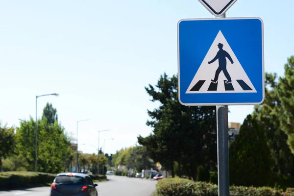 Pedestrian Crossing Road Sign City Street Space Text — Stock Photo, Image