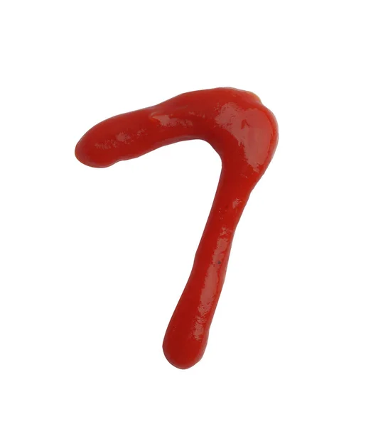 Numer Siedem Napisany Przez Ketchup Białym Tle — Zdjęcie stockowe
