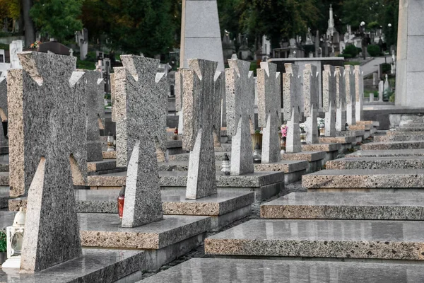 Muitas Lápides Granito Cemitério Cerimônia Funerária — Fotografia de Stock
