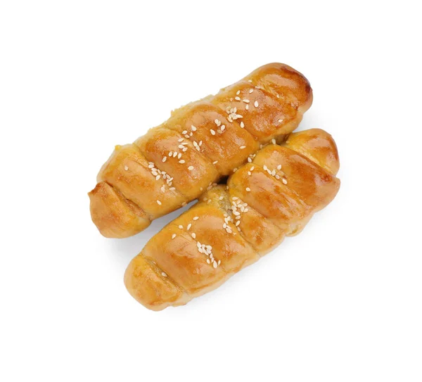Delicious Sausage Rolls Isolated White Top View — Stock Photo, Image