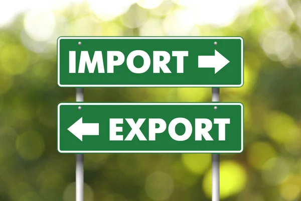 Señal Tráfico Con Palabras Flechas Importación Exportación Apuntando Direcciones Opuestas —  Fotos de Stock
