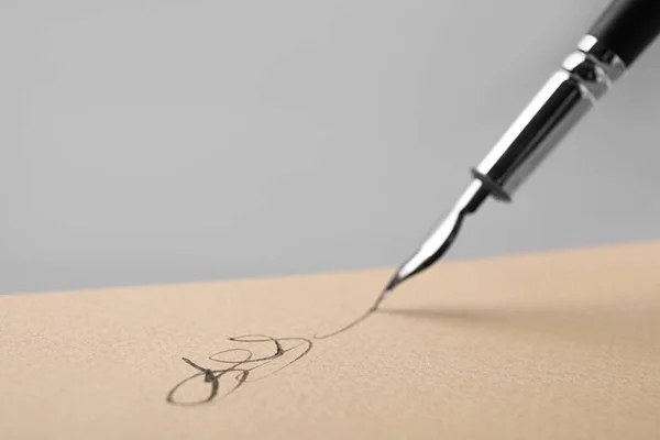 Signing Sheet Paper Fountain Pen Closeup Space Text — Stock fotografie