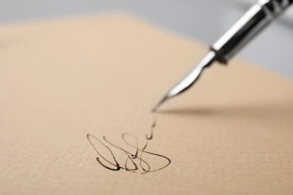 Signing Sheet Paper Fountain Pen Closeup Space Text —  Fotos de Stock
