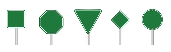 Diversi Segnali Stradali Verdi Vuoti Sfondo Bianco Disegno Del Collage — Foto Stock