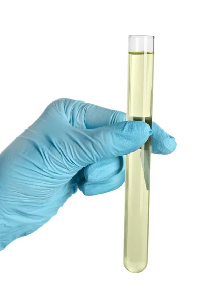 Doctor Holding Test Tube Urine Sample Analysis White Background — Stock Photo, Image