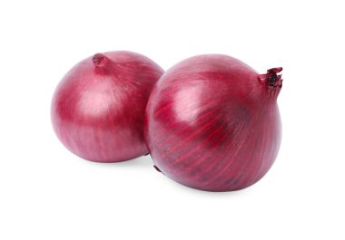 Two fresh red onions on white background